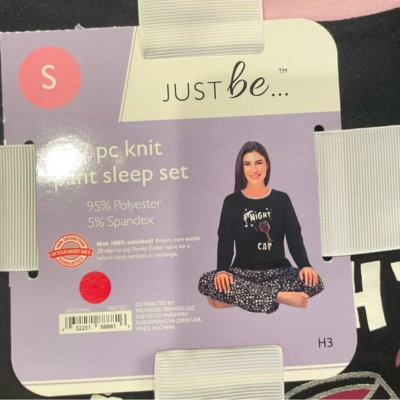 Just Be.... Knit Long Sleeve Pajama Set “Night Cap” Wine Glass Size Small Women - Picture 2 of 2
